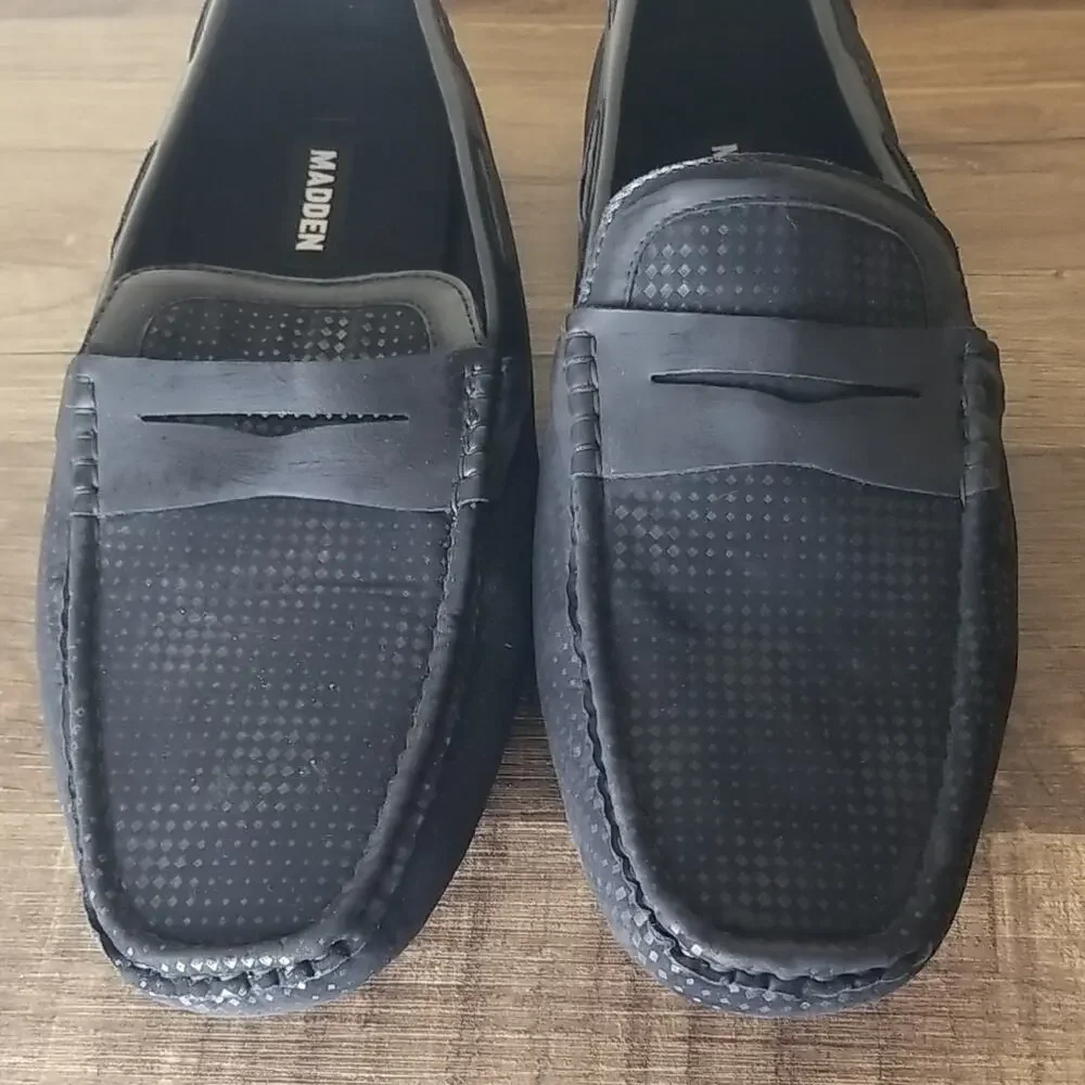 MADDEN Men's Black/Silver Diamond Suede Leather Driving Mocs Loafers Shoes SZ 13
